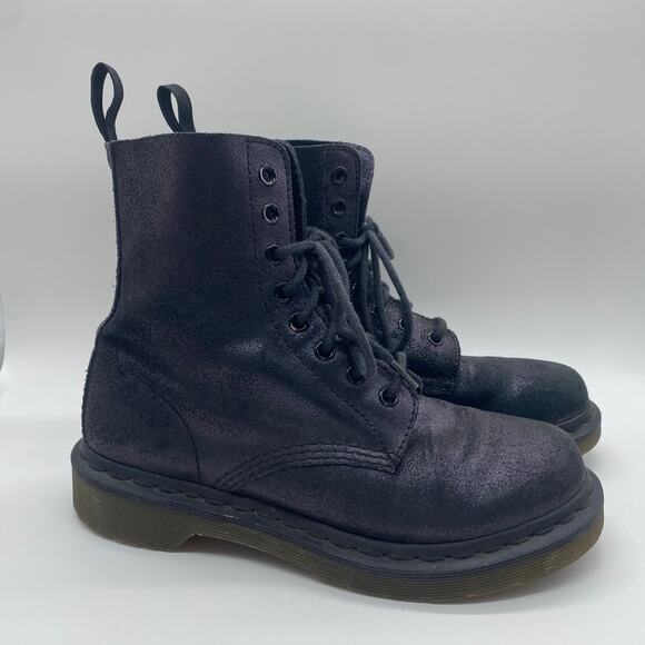 Dr. Martens Women's size 7 Pascal Black Leather Combat Boots Shimmer Glitter - Picture 1 of 8